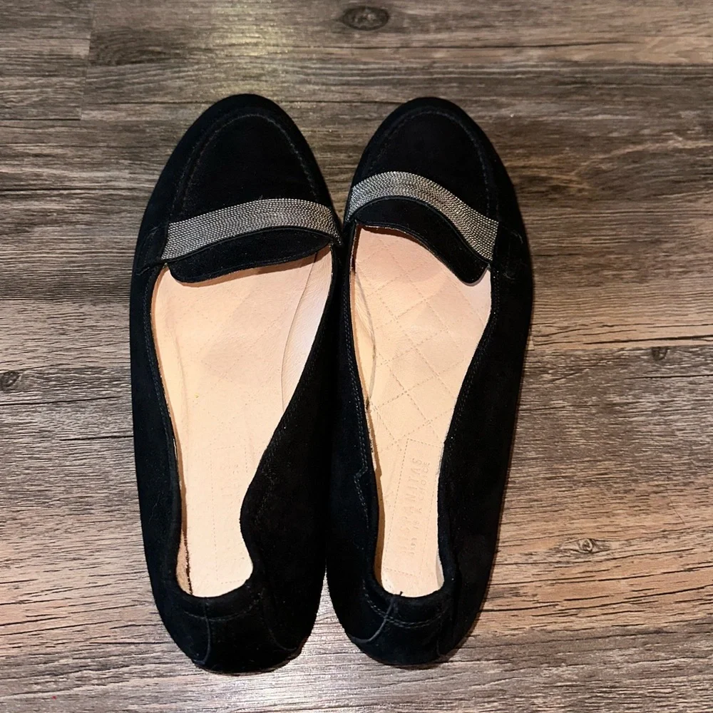 Hispanitas Black Suede Loafers with Silver Rhinestones size 8 1/2